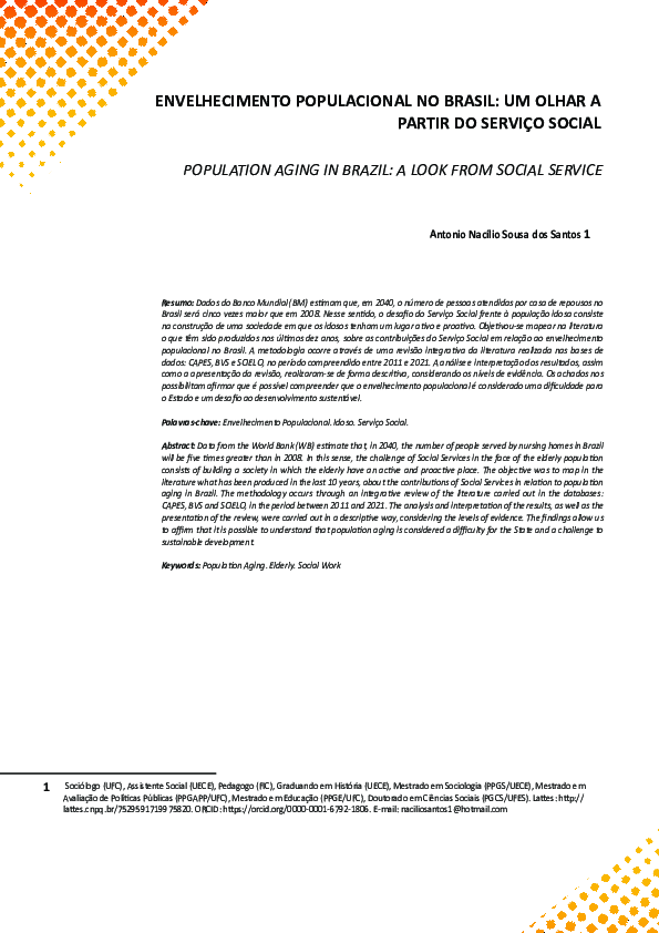 (PDF) Envelhecimento populacional no Brasil: um olhar a partir do ...