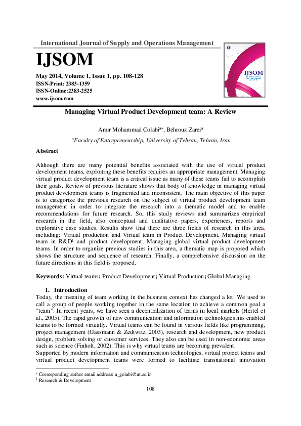 (PDF) Managing Virtual Product Development team: A Review