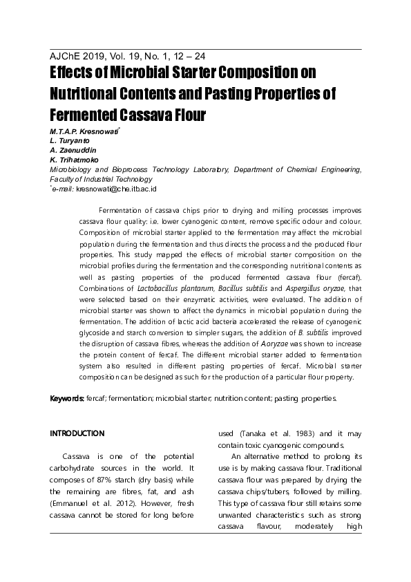 (PDF) Effects of Microbial Starter Composition on Nutritional Contents ...