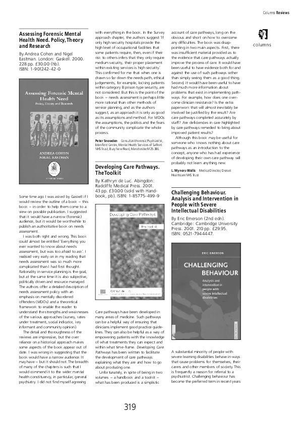 (PDF) Challenging Behaviour. Analysis and Intervention in People with ...