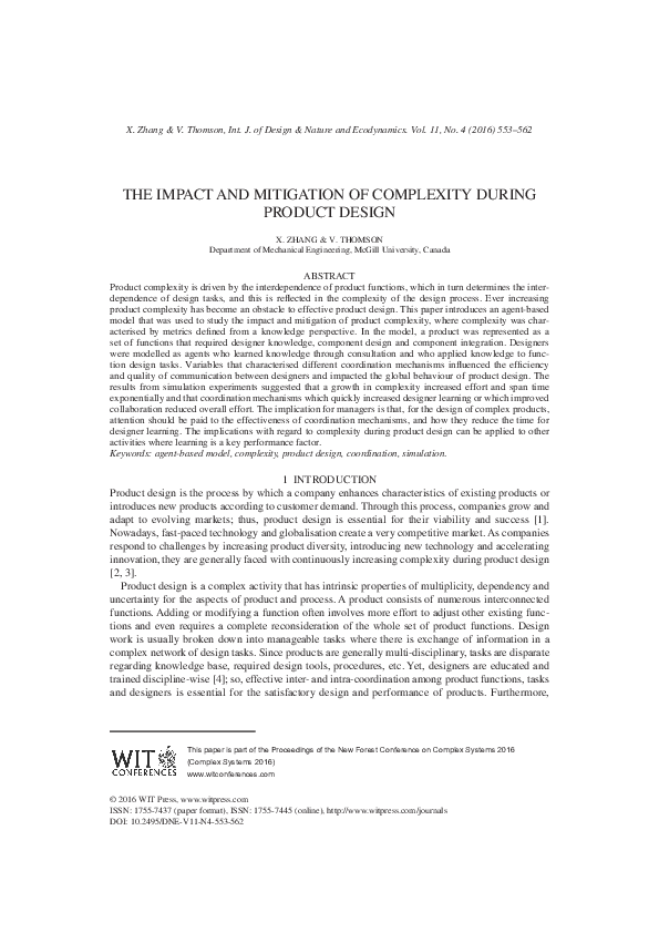 (PDF) The impact and mitigation of complexity during product design