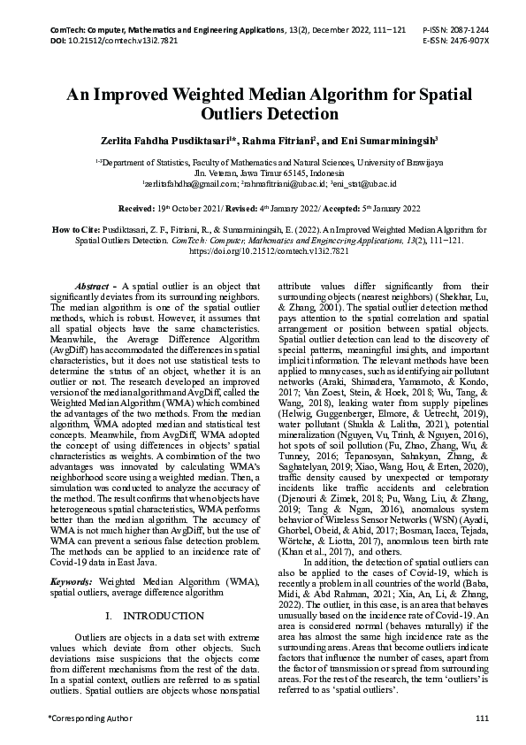 (PDF) An Improved Weighted Median Algorithm for Spatial Outliers Detection