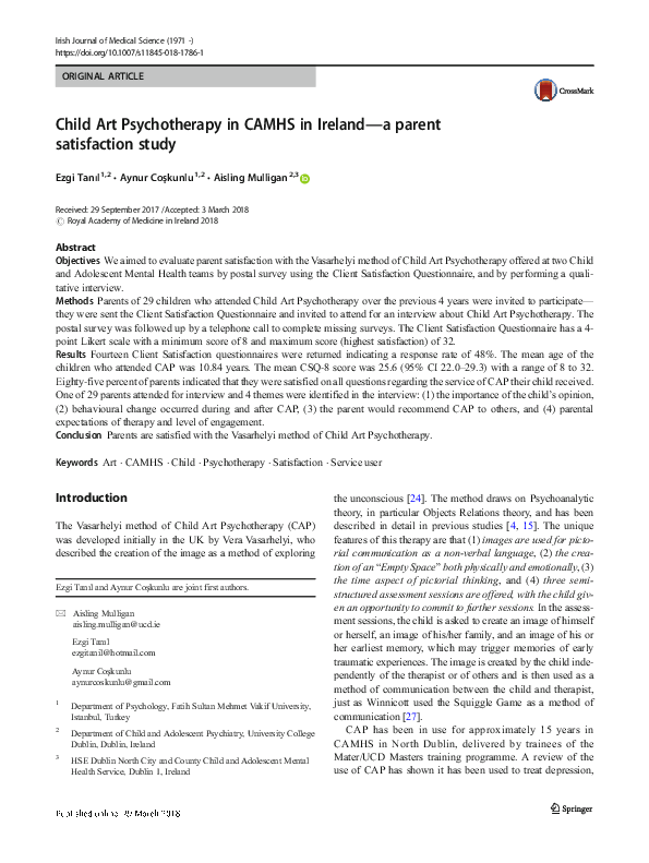 (PDF) Child Art Psychotherapy in CAMHS in Ireland—a parent satisfaction ...
