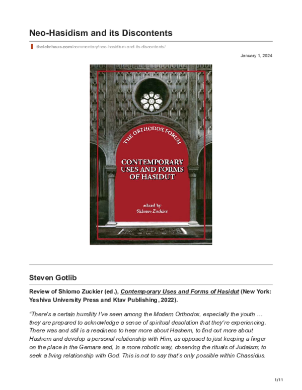 (PDF) Gotlib on Orthodox Forum, Contemporary Uses and Forms of Hasidut