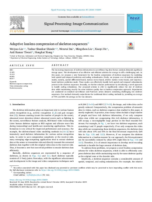 (PDF) Adaptive lossless compression of skeleton sequences