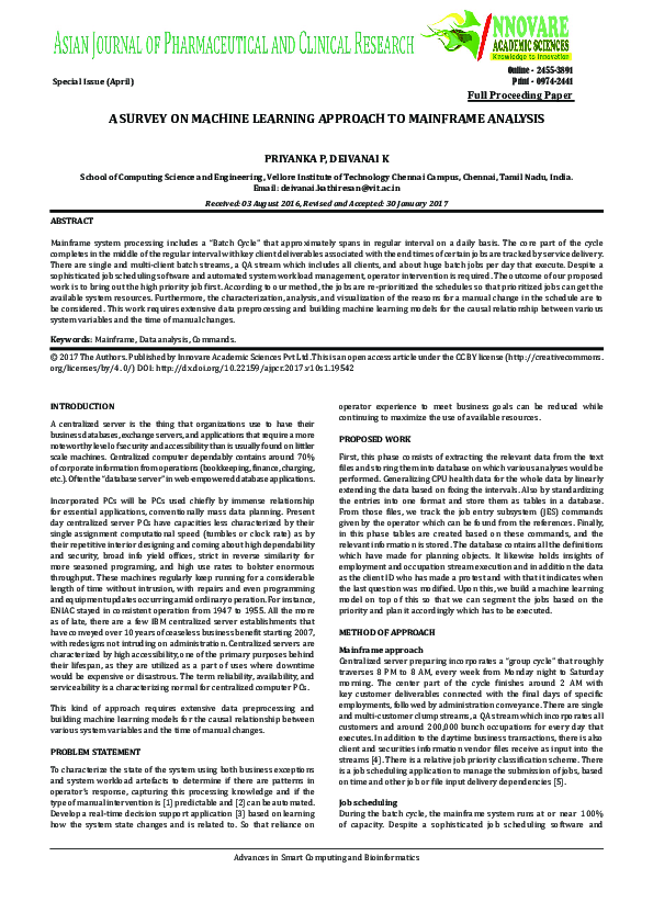 (PDF) A Survey on Machine Learning Approach to Mainframe Analysis
