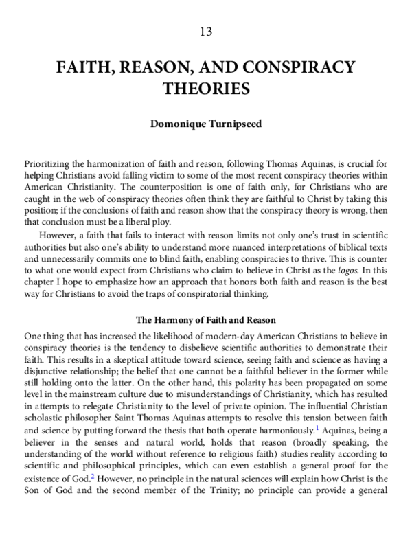 (PDF) Faith, Philosophy, and Conspiracy Theories