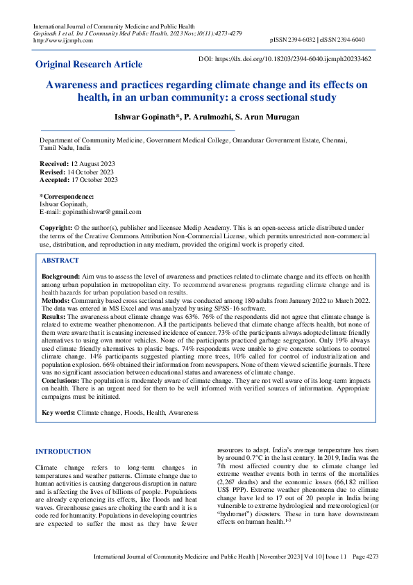 (PDF) Awareness and practices regarding climate change and its effects ...