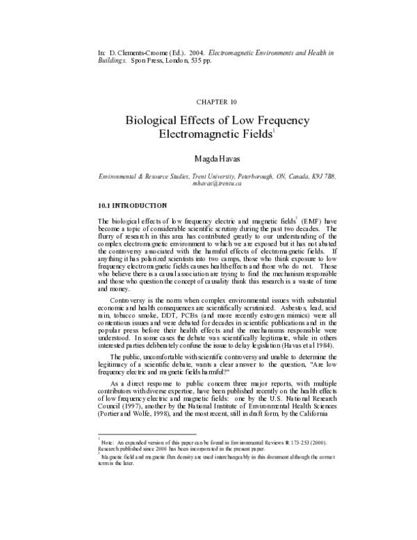 (PDF) Biological Effects of Low Frequency Electromagnetic Fields
