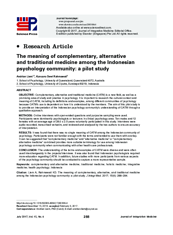 (PDF) The meaning of complementary, alternative and traditional ...
