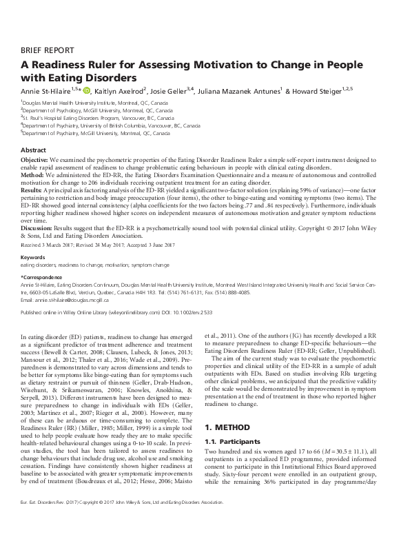 (PDF) A Readiness Ruler for Assessing Motivation to Change in People ...