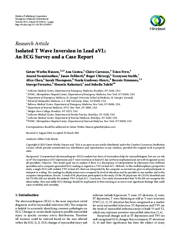 (PDF) Isolated T Wave Inversion in Lead aVL: An ECG Survey and a Case ...