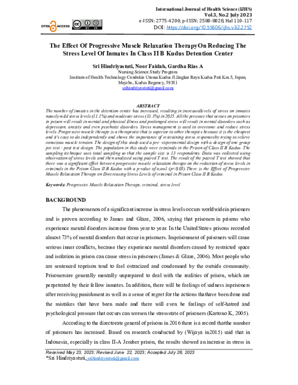 (PDF) The Effect of Progressive Muscle Relaxation Therapy (PMRT) on ...
