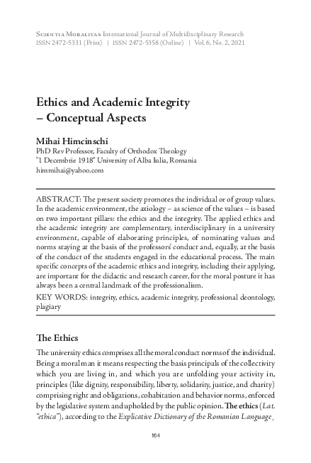 (PDF) Ethics and Academic Integrity – Conceptual Aspects