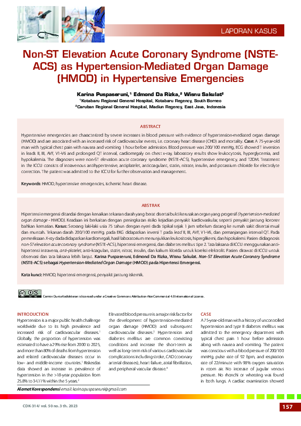 (PDF) Non-ST Elevation Acute Coronary Syndrome (NSTEACS) as ...