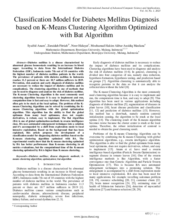 (PDF) Classification Model for Diabetes Mellitus Diagnosis based on K ...
