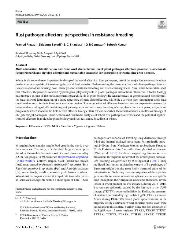 (PDF) Rust pathogen effectors: perspectives in resistance breeding