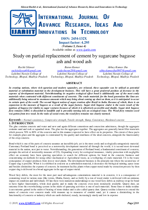 (PDF) Study on partial replacement of cement by sugarcane bagasse ash ...