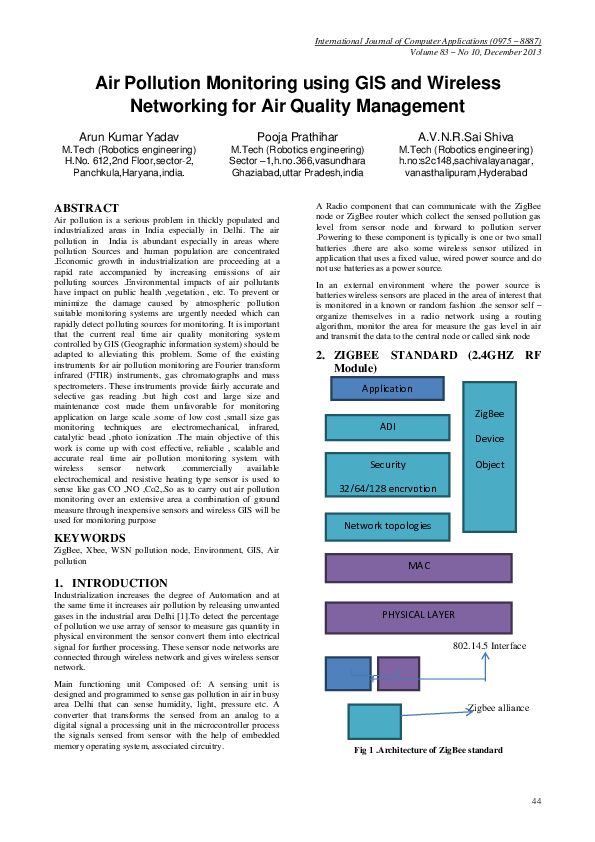 (PDF) Air Pollution Monitoring using GIS and Wireless Networking for ...