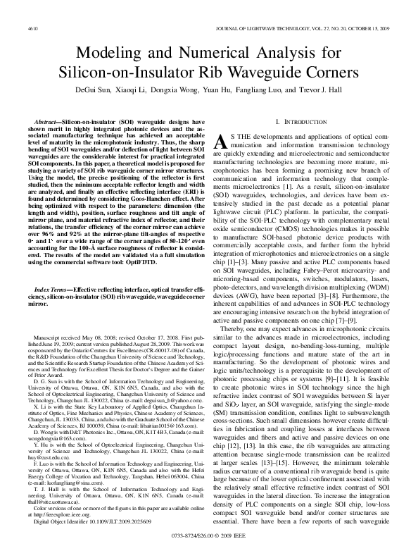  pdf modeling and numerical analysis for silicon on insulator rib