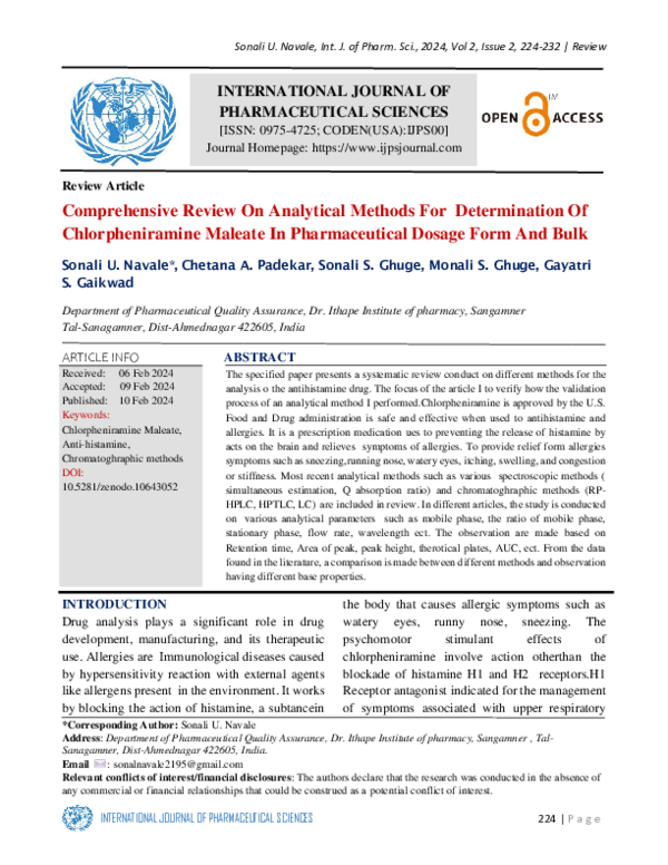 (PDF) Comprehensive Review On Analytical Methods For Determination Of ...