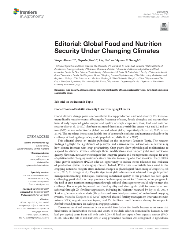 (PDF) Editorial: Global Food and Nutrition Security Under Changing Climates