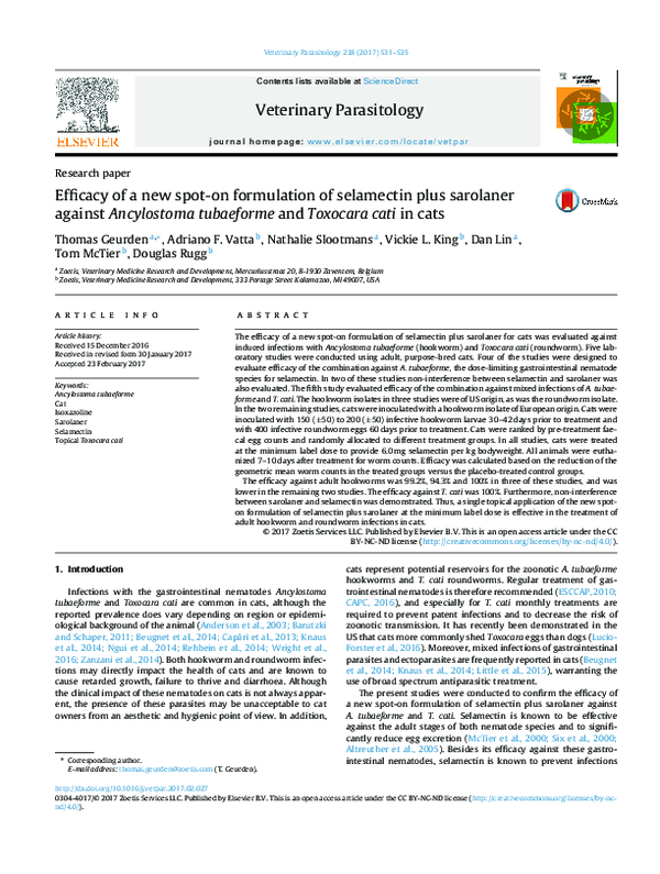 (PDF) Efficacy of a new spot-on formulation of selamectin plus ...