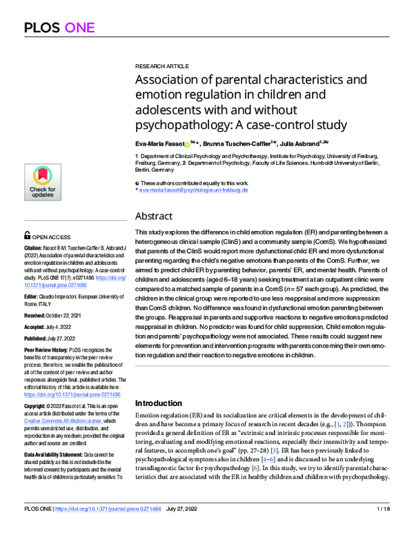 (PDF) Association of parental characteristics and emotion regulation in ...