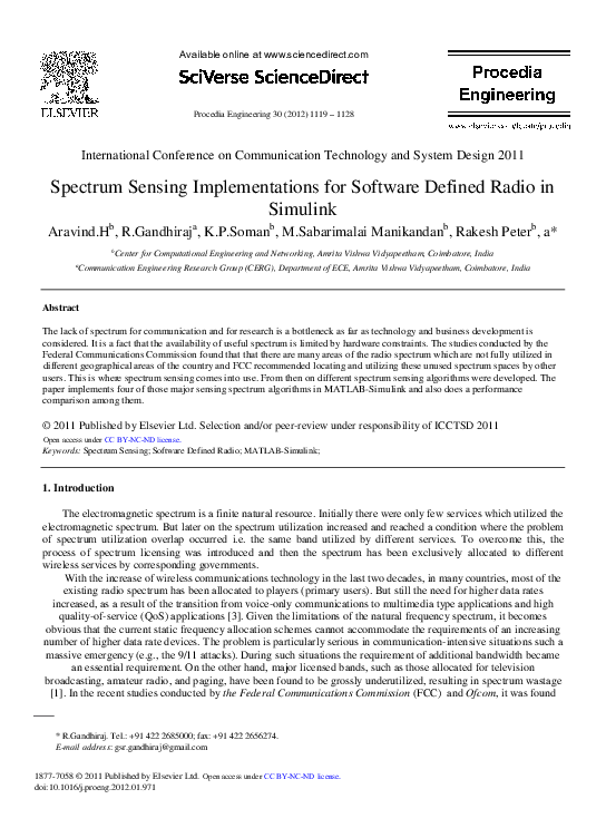 (PDF) Spectrum Sensing Implementations for Software Defined Radio in ...