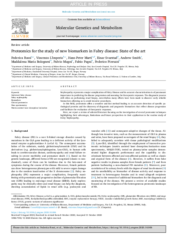 (PDF) Proteomics for the study of new biomarkers in Fabry disease ...