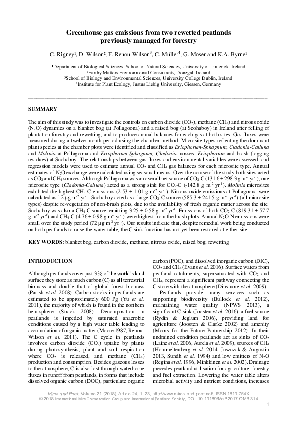 (PDF) Greenhouse gas emissions from two rewetted peatlands previously ...
