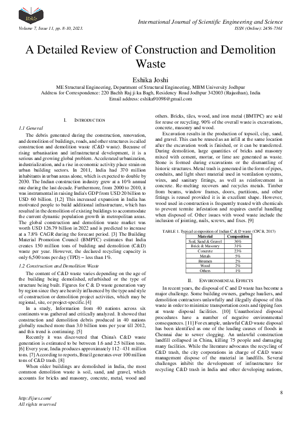 (PDF) A Detailed Review of Construction and Demolition Waste