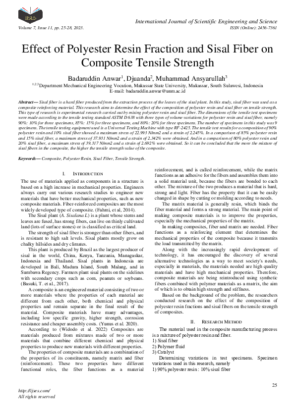 (PDF) Effect of Polyester Resin Fraction and Sisal Fiber on Composite ...