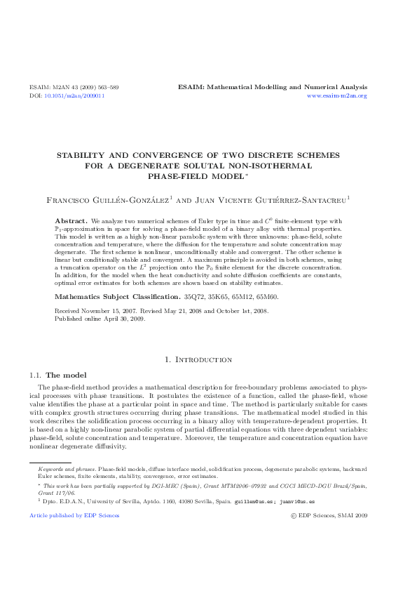 (PDF) Stability and convergence of two discrete schemes for a ...