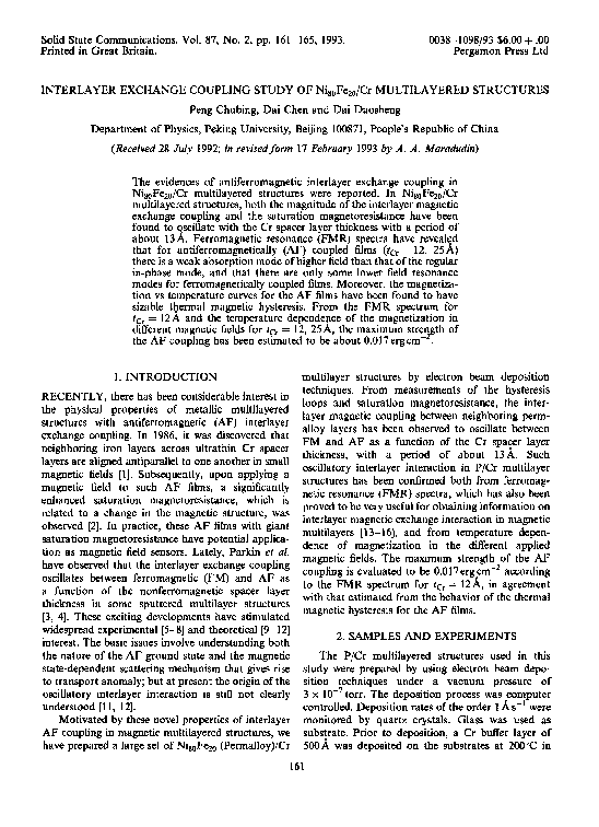 (PDF) Interlayer exchange coupling study of Ni80Fe20/Cr multilayered ...