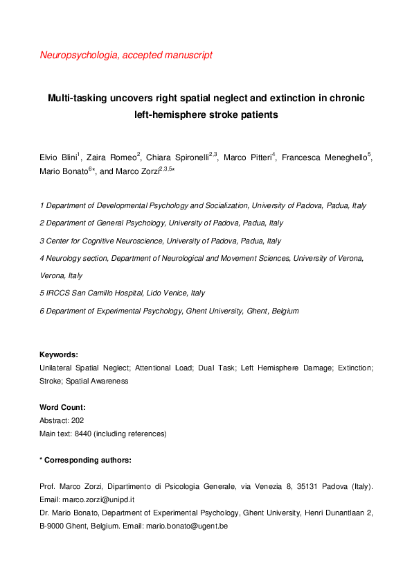 (PDF) Multi-tasking uncovers right spatial neglect and extinction in ...
