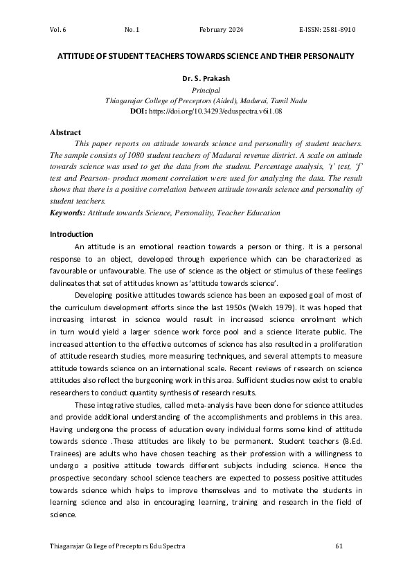 (PDF) ATTITUDE OF STUDENT TEACHERS TOWARDS SCIENCE AND THEIR PERSONALITY