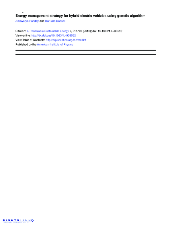 (PDF) Energy management strategy for hybrid electric vehicles using ...