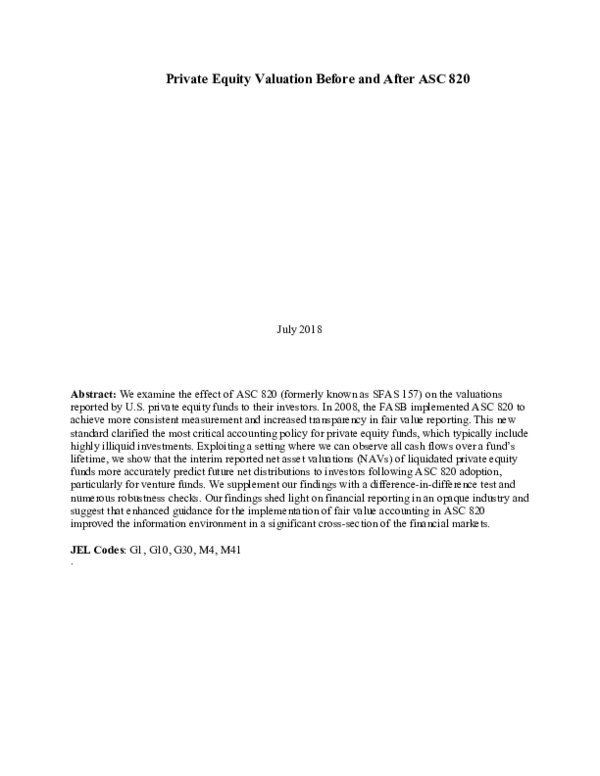 (PDF) Private Equity Valuation Before and After ASC 820