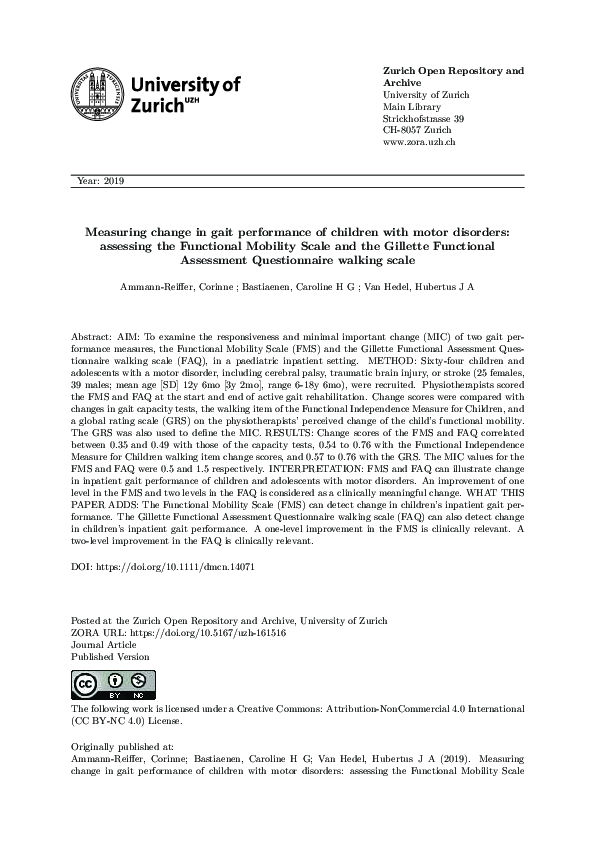 (PDF) Measuring change in gait performance of children with motor