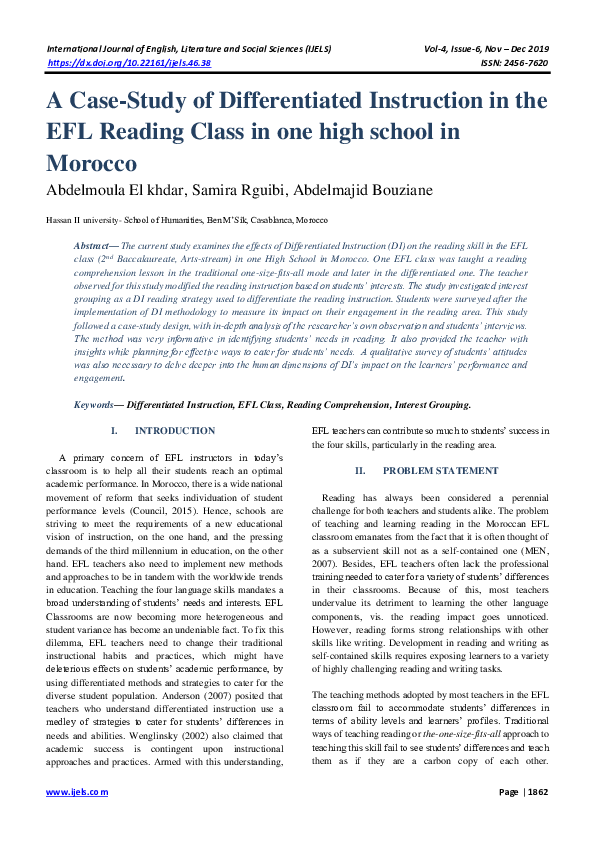 (PDF) A Case Study of Differentiated Instruction in the EFL Reading ...