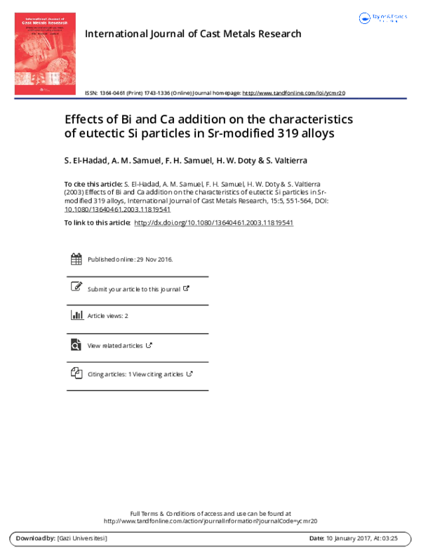 (PDF) Effects of Bi and Ca addition on the characteristics of eutectic ...