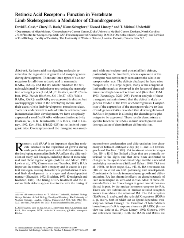(PDF) Retinoic Acid Receptor α Function in Vertebrate Limb ...
