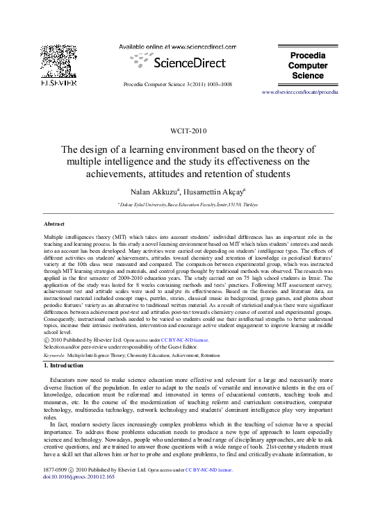 (PDF) The design of a learning environment based on the theory of ...