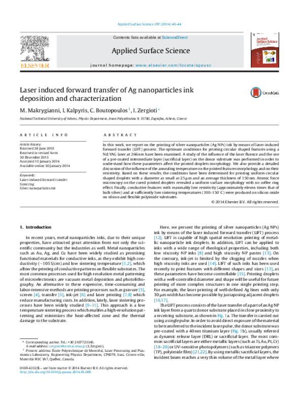 (PDF) Laser induced forward transfer of Ag nanoparticles ink deposition ...