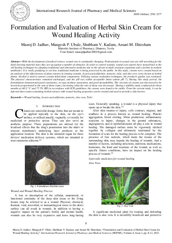 (PDF) Formulation and Evaluation of Herbal Skin Cream for Wound Healing ...