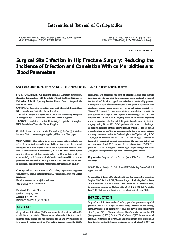 (PDF) Surgical Site Infection in Hip Fracture Surgery; Reducing the ...