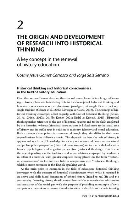 (PDF) The origin and development of research into historical thinking