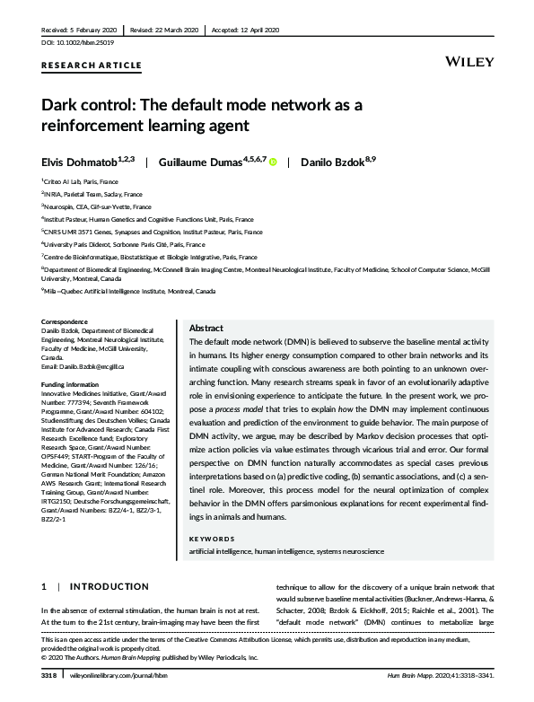 (PDF) Dark control: The default mode network as a reinforcement ...