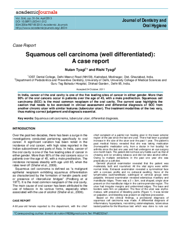 (PDF) Squamous cell carcinoma (well differentiated): A case report